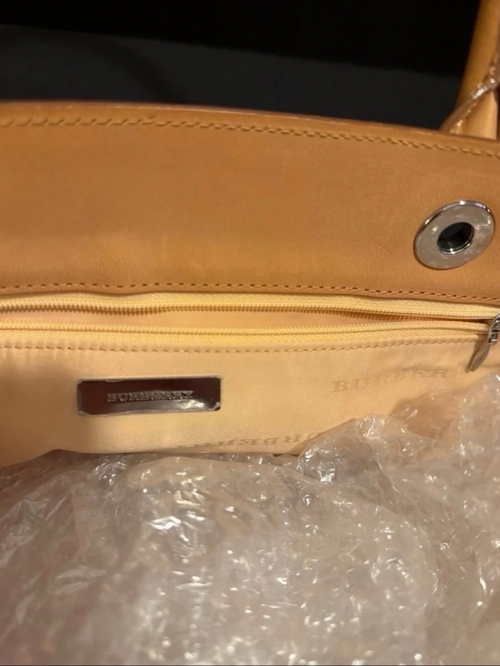 Burberry Cream and Tan Striped Canvas Tote